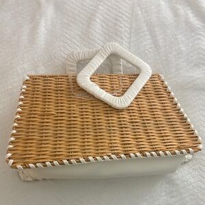 White and Tan Woven Handbag